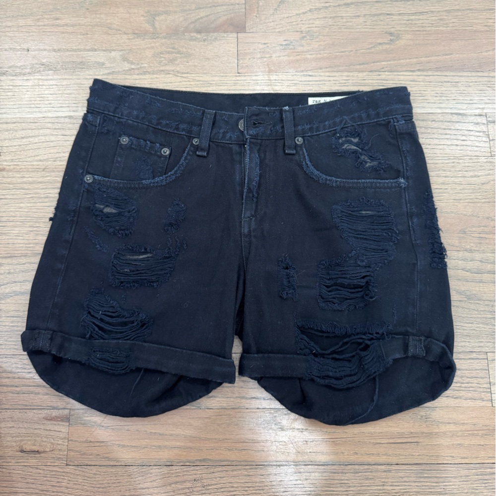 rag & bone Black Distressed Jean Shorts - Picture 3 of 6